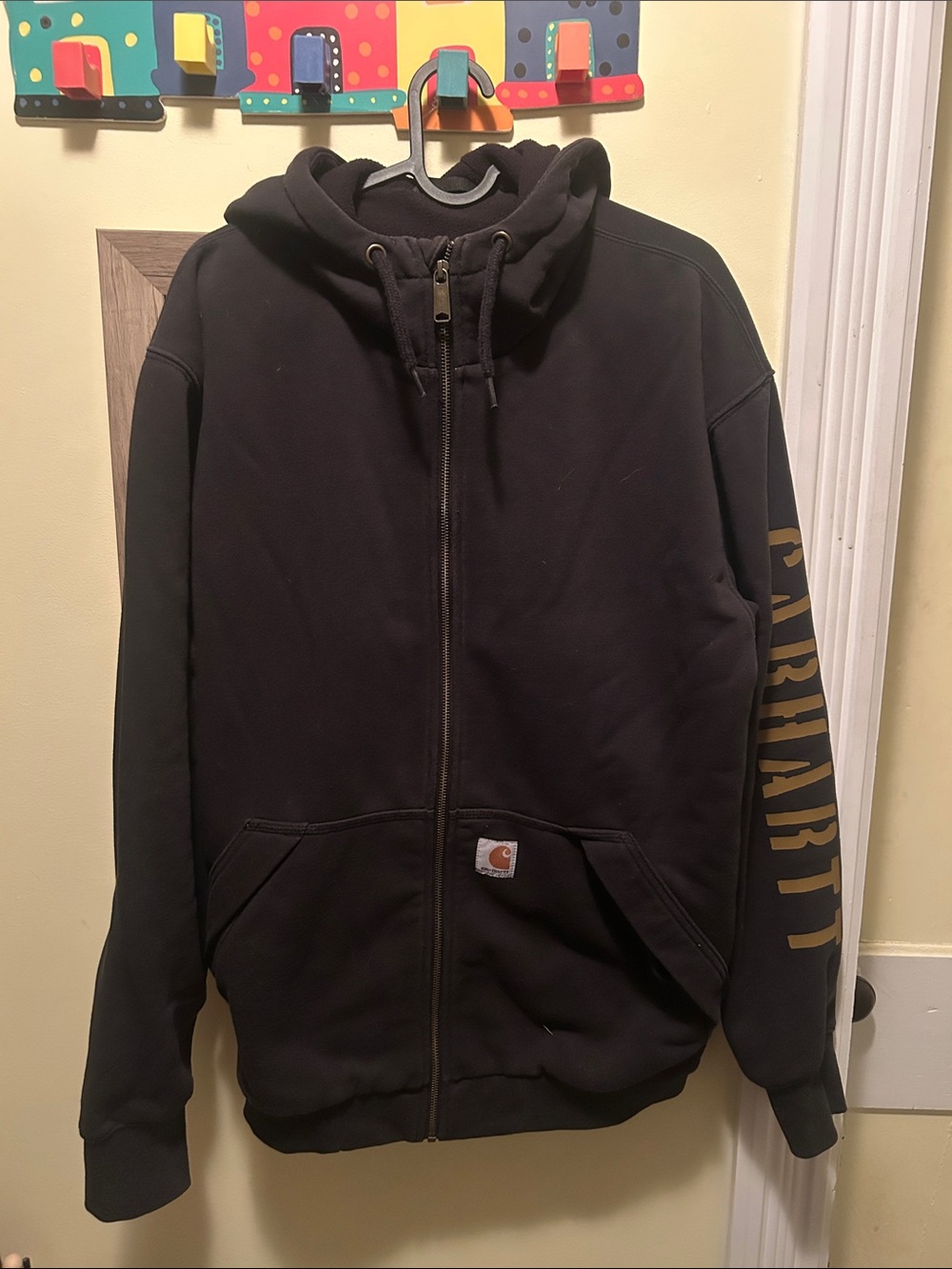 Carhartt Black Full-Zip Hooded Work Jacket with Sleeve Logo